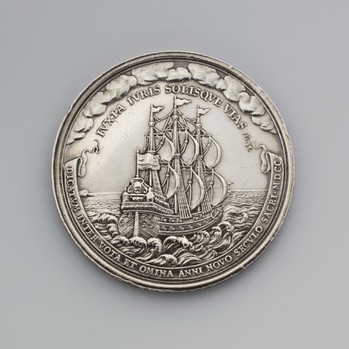 M. Brunner - Zilveren gedenkpenning op het vertrek van Karel van Spanje in 1700.