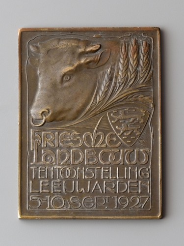 Bronzen herinneringsplaquette aan de Friesche Landbouwtentoonstelling Leeuwarden 1927