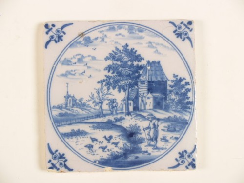 Tegel met blauwwit landschapsdecor