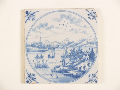Tegel met blauwwit landschapsdecor