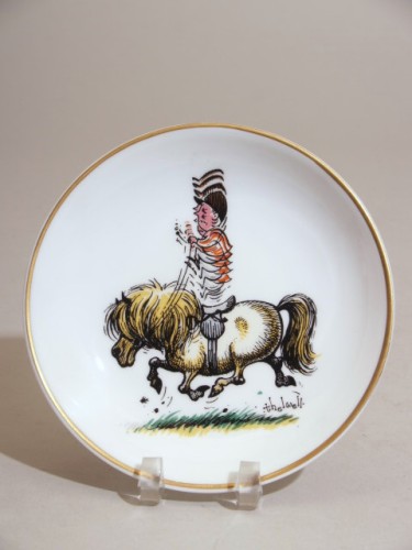 Bord met polychroom decor van ruiter