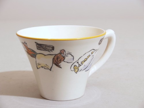 Ontbijtservies met polychroom decor, decor de familie kakelbont