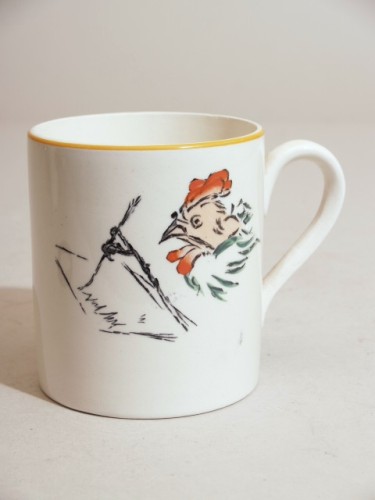 Kop met polychroom decor, decor de familie kakelbont, deel van ontbijtservies