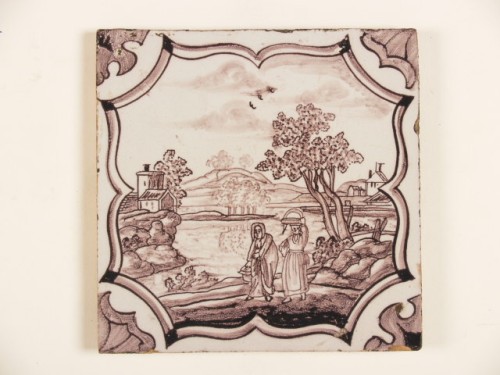 Tegel met paars decor van een zuidelijk landschap