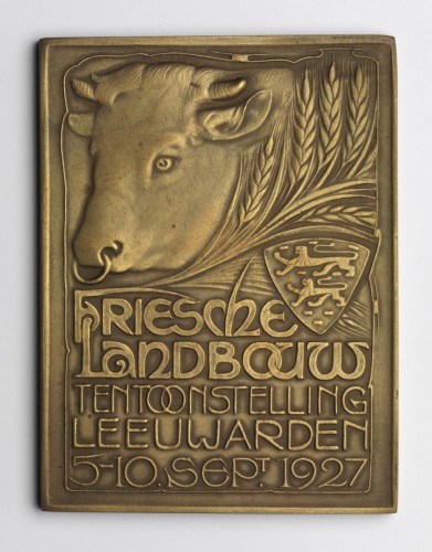 Bronzen herinneringsplaquette aan de Friesche Landbouwtentoonstelling Leeuwarden 1927
