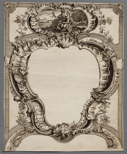 Ornamentprent. Rocaillecartouche.