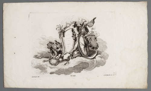 Ornamentprent. Suitte de cartels et de trophées d‘ après la Fosse (kopie).