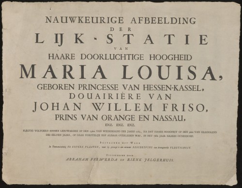 Titelblad lijkstoet prinses Maria Louisa