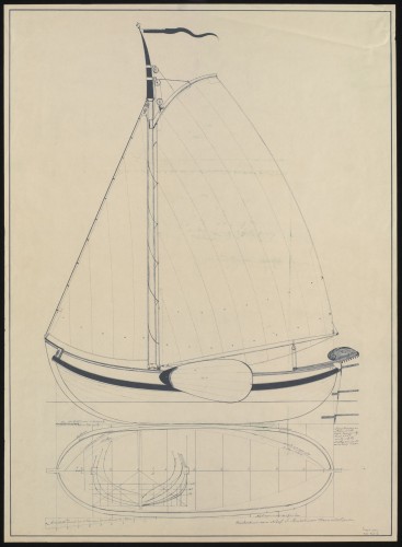 Kopie van een scheepsbouwtekening van een visschuit door F.N. van Loon.