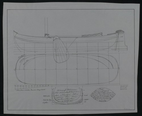 Kopie van een scheepsbouwtekening van een tjalk voor een schipper te Woudsend.