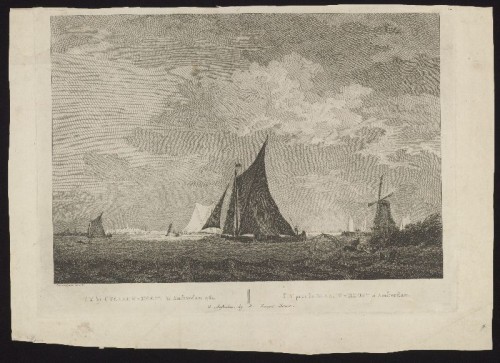 Kopergravure. Gezicht op het IJ bij het Blauwhoofd te Amsterdam in 1762.