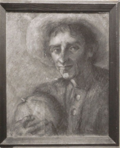 Mansportret met hoed en een kalebas