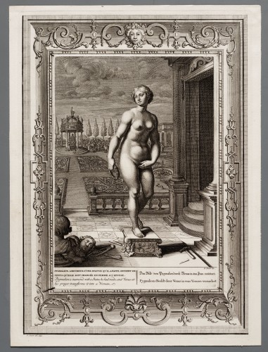 Ornamentprent. Le Temple des Muses. Venus door Pygmalion.