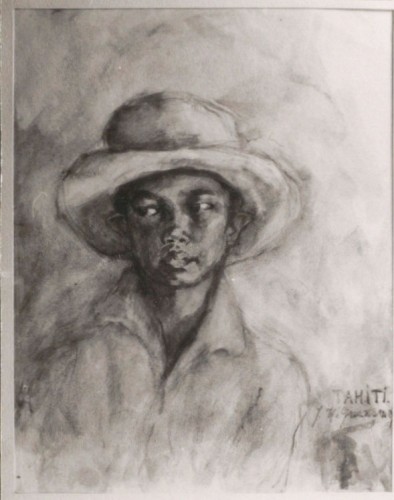 Portret van Tahitiaanse jongeman met hoed