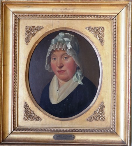 Portret van een dame met kap (haube)
