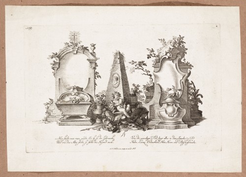 Ornamentprent. Cartouches modernes accompagnés par des Enfans.