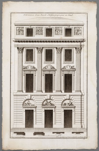 Ornamentprent. Deßeins d’Architecture pour l’ordonnance des Façades d’Edifices publics et Souverains. Ordonnance d’une Façade d’ Edifice propre pour un Grand.
