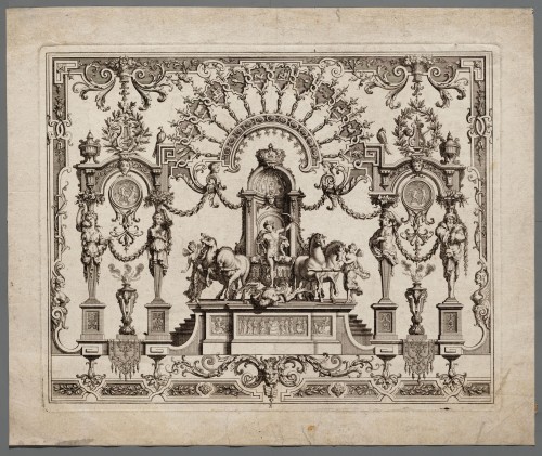 Ornamentprent. Wandtapijt of paneel met grotesken.