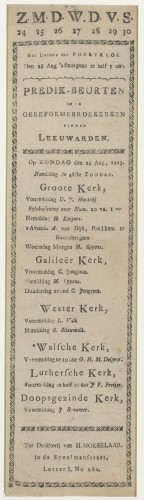 Kerkdiensten op 24 augustus 1823 te Leeuwarden