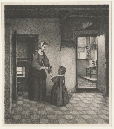 Vrouw en kind in kelderkamer