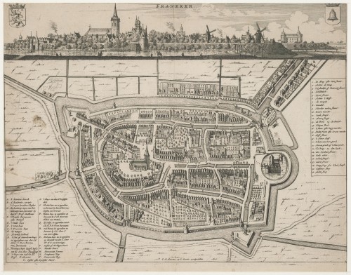 Stadsaanzicht en plattegrond van Franeker