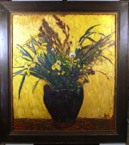 Schilderij voorstellende stilleven met bloemen in vaas