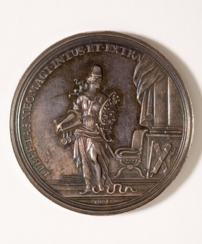 Historiepenning op de mislukte aanslag op Nijmegen door de Franse koning 1702