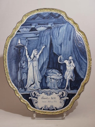 Plaat met blauwwit bijbels decor