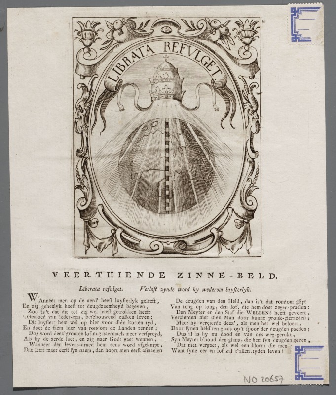 Ornamentprent. Embleem. Idea principis christiano-politici. Librata refulget.