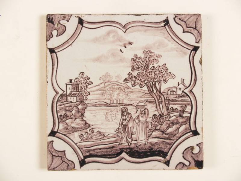 Tegel met paars decor van een zuidelijk landschap