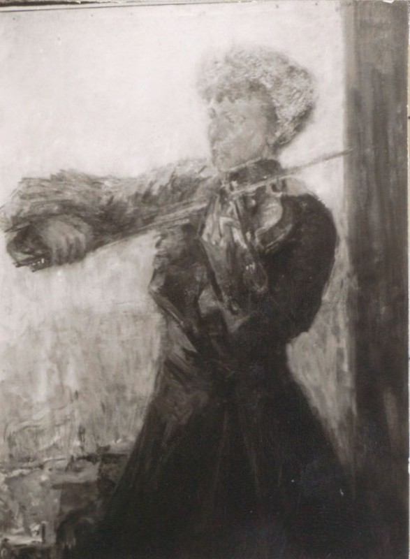 Portret van Hans Gratama, staande vioolspelend