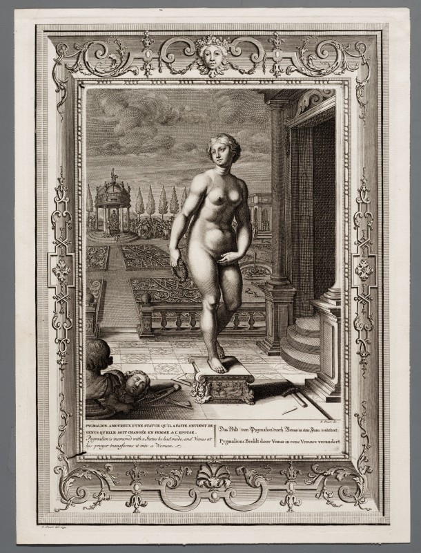 Ornamentprent. Le Temple des Muses. Venus door Pygmalion.