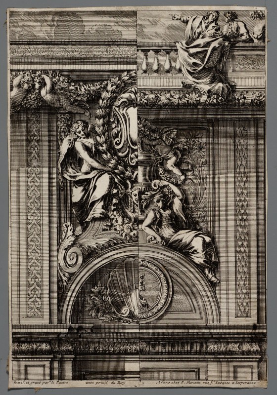 Ornamentprent. Angles de plafonds de galeries et autres ornements.
