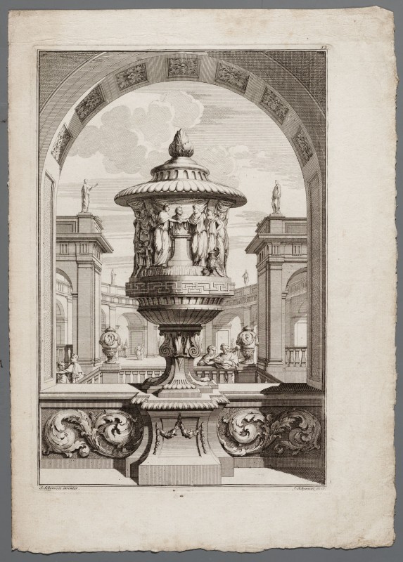 Ornamentprent. Voorbeelden der Lusthof-Cieraaden, zijnde Vaasen, Pedestallen, Orangiebakken, Blompotten En Andere Bijwerken.