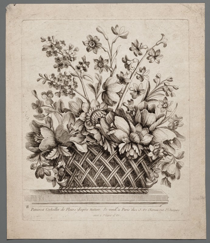 Ornamentprent. Paniers et Corbeilles de Fleurs d'après Nature. Titelblad.