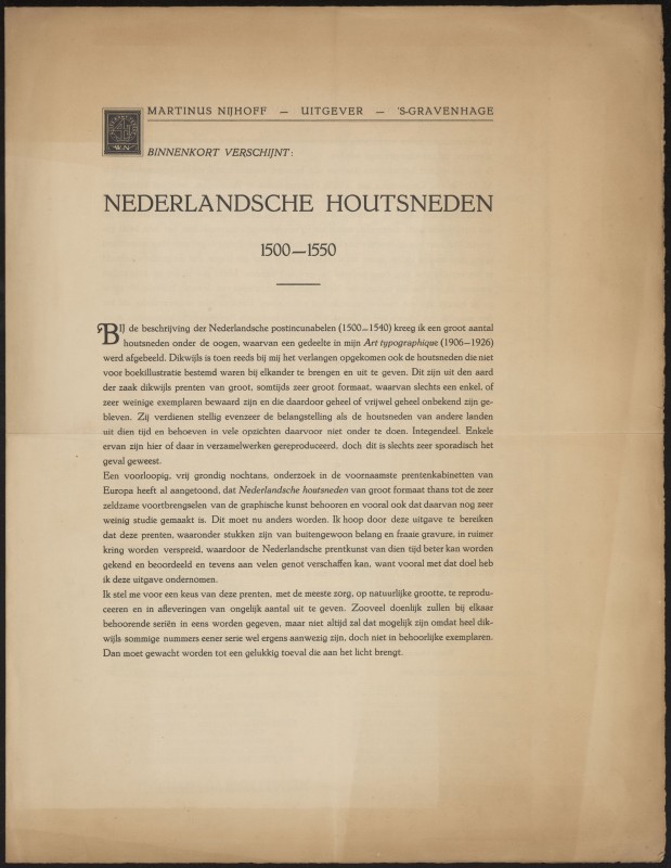 Prospectus voor een serie prenten