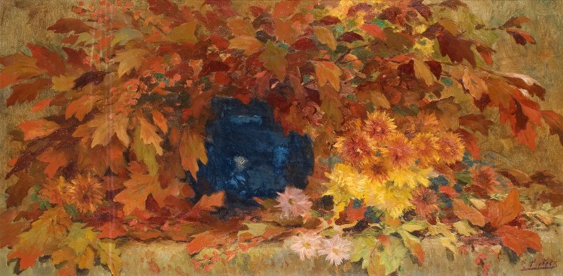 Schilderij van een stilleven met herfstbloemen