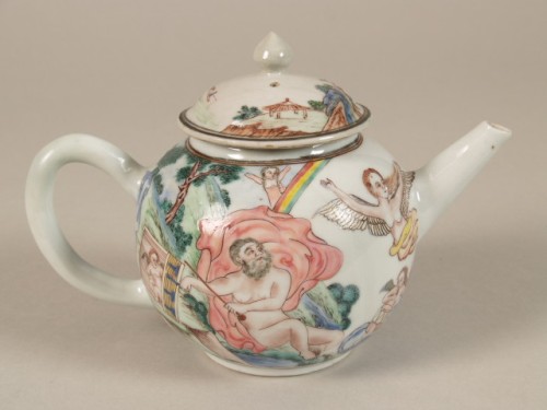 Theepot met deksel en decor Lucht, met Juno en Jupiter, chine de commande, famille rose
