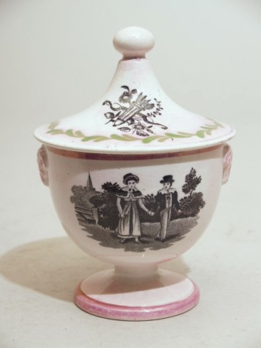 Suikerpot met decor van liefdespaar in zwart