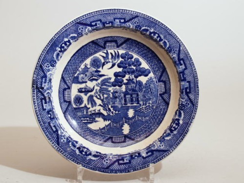 Soepbord met blauwwit landschapsdecor, decor Willow