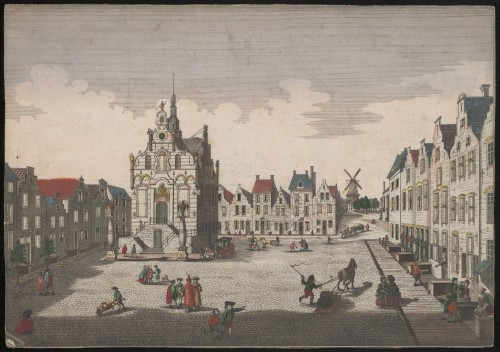 Gezicht op de markt en het stadhuis te Schiedam