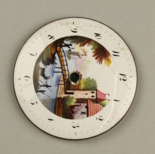 Horlogewijzerplaat met decor van landschap