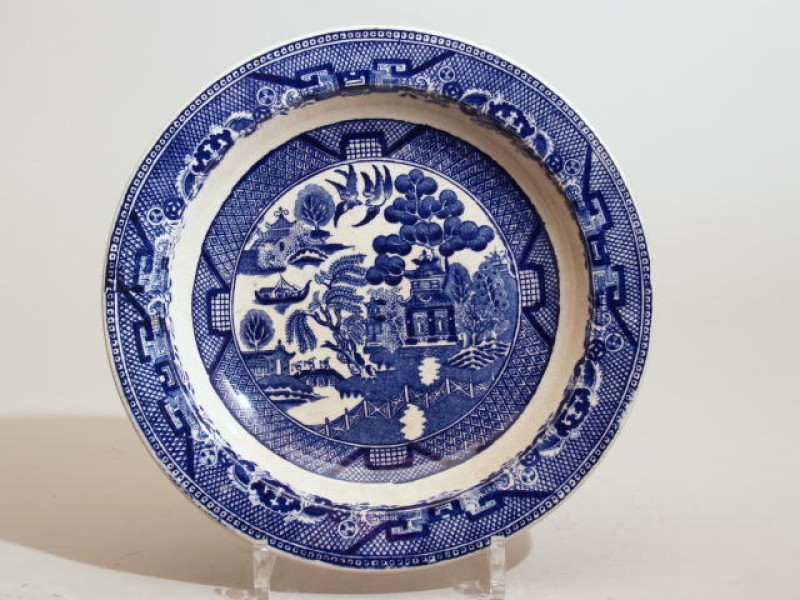 Soepbord met blauwwit landschapsdecor, decor Willow