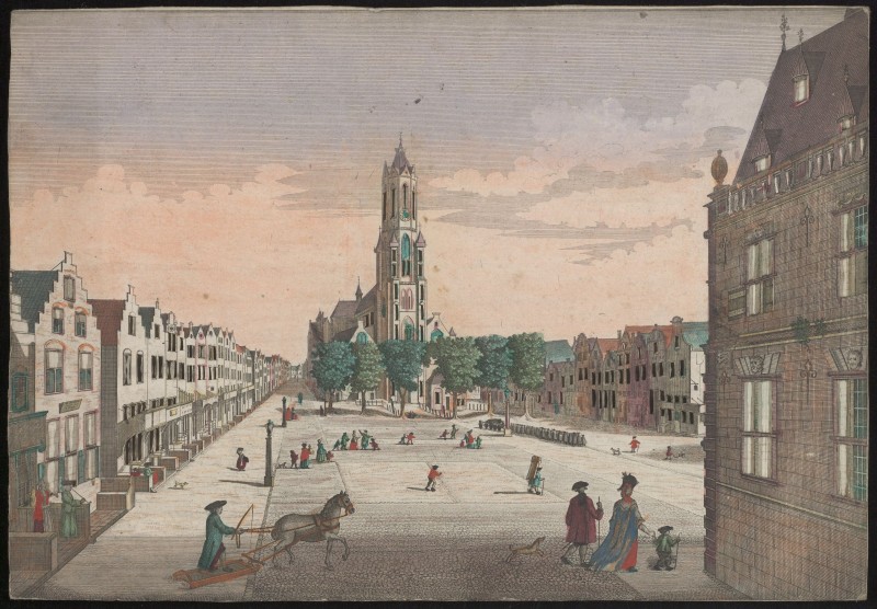 Gezicht op de markt en Nieuwe kerk te Delft