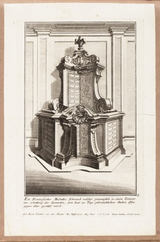Ornamentprent. Ein Frantzösischer Medailles Schranck.