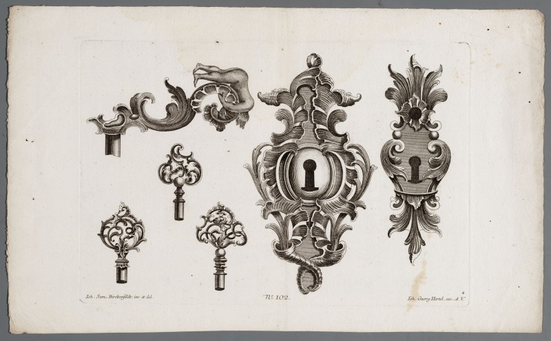 Ornamentprent. Hang- en sluitwerk.