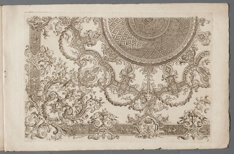 Ornamentprent. Gebonden, samengestelde serie. Blad uit Nouveaux Livre de Plafond  (kopie).